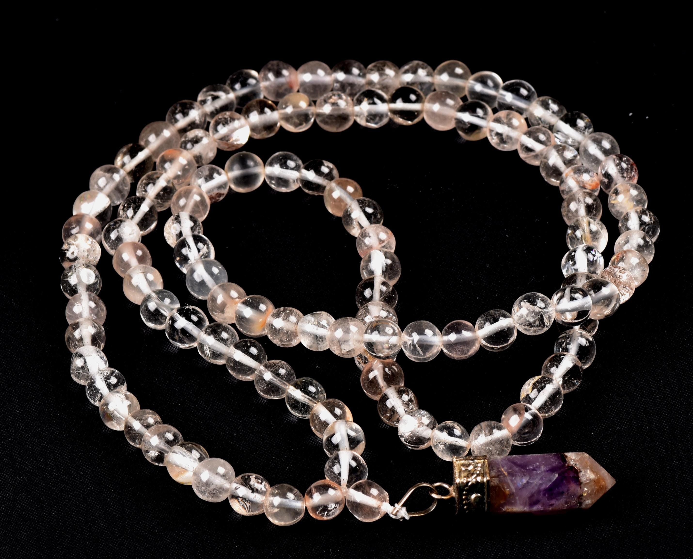 Satyaloka Satyamani quartz 108 +1 Beads  Rosary /Necklace  with super seven pendant. # 8142