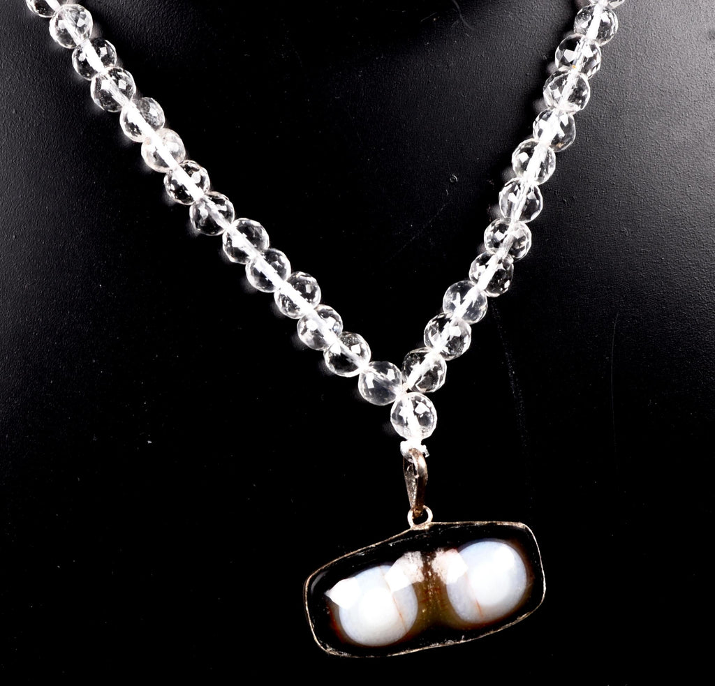 Satyaloka  faceted  '' 108 beads rosary/necklace +evil eye  pendant  High frequency synergy 12 crystal #8143