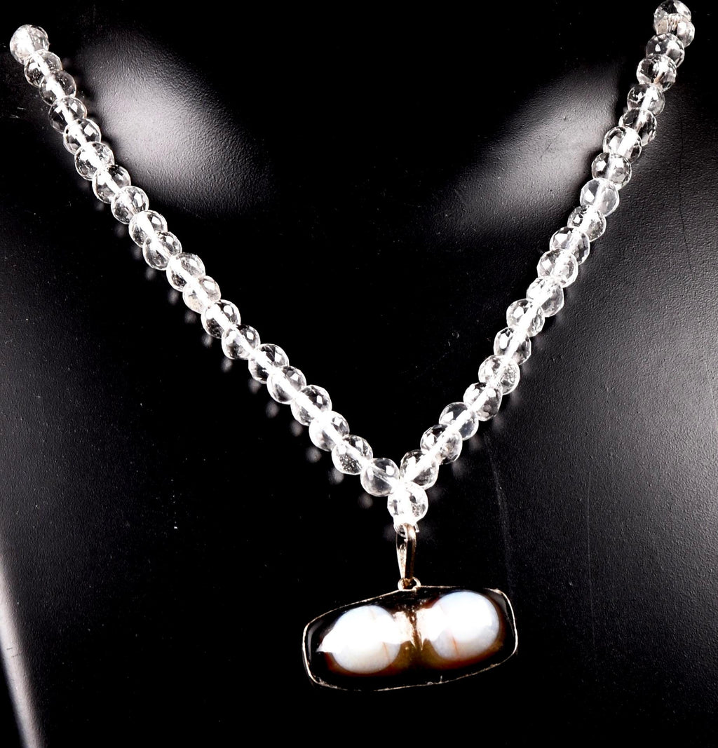 Satyaloka  faceted  '' 108 beads rosary/necklace +evil eye  pendant  High frequency synergy 12 crystal #8143