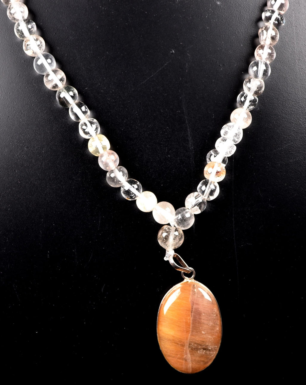 Satyaloka Satyamani quartz ,Himalayan gold ,agnitite, rutile baroque beads  Necklace with golden rutile pendant  #8145