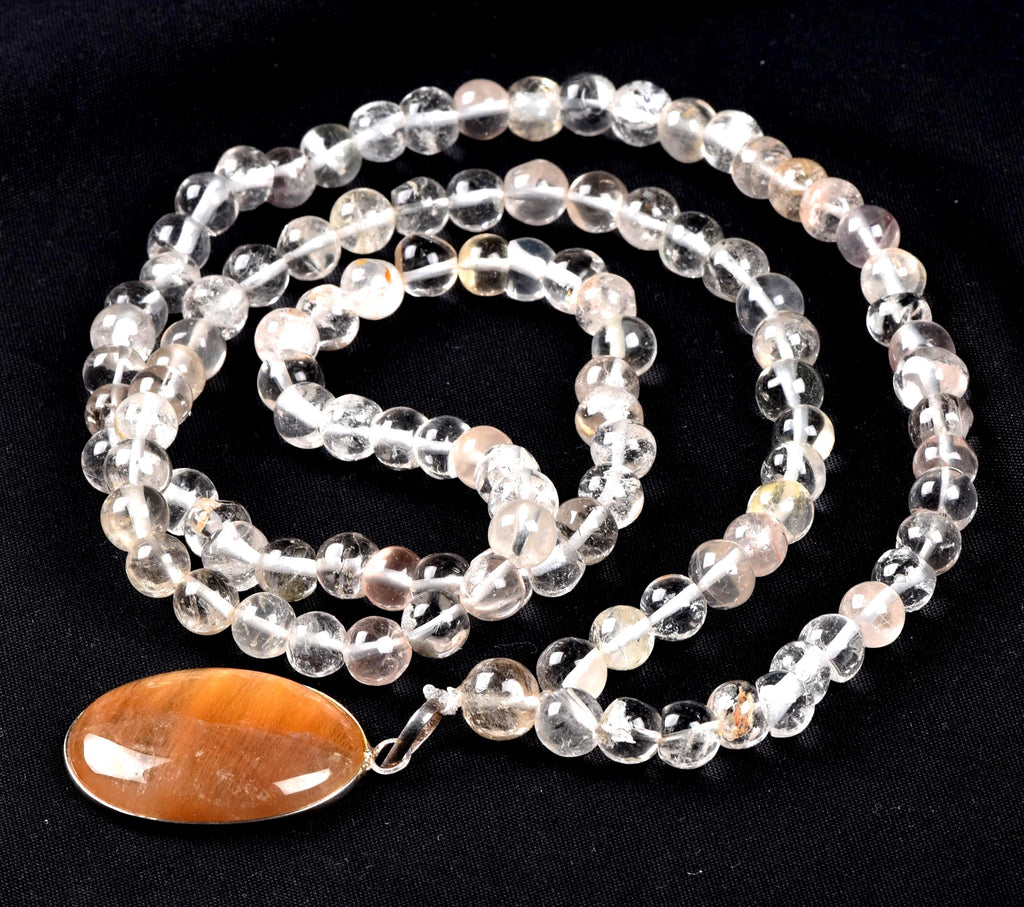 Satyaloka Satyamani quartz ,Himalayan gold ,agnitite, rutile baroque beads  Necklace with golden rutile pendant  #8145