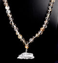 Satyaloka Satyamani ,Himalayan gold ,agnitite,phantom, mix quartz  meditation 108 rosary Necklace with ''satyaloka ''pendant # 8152