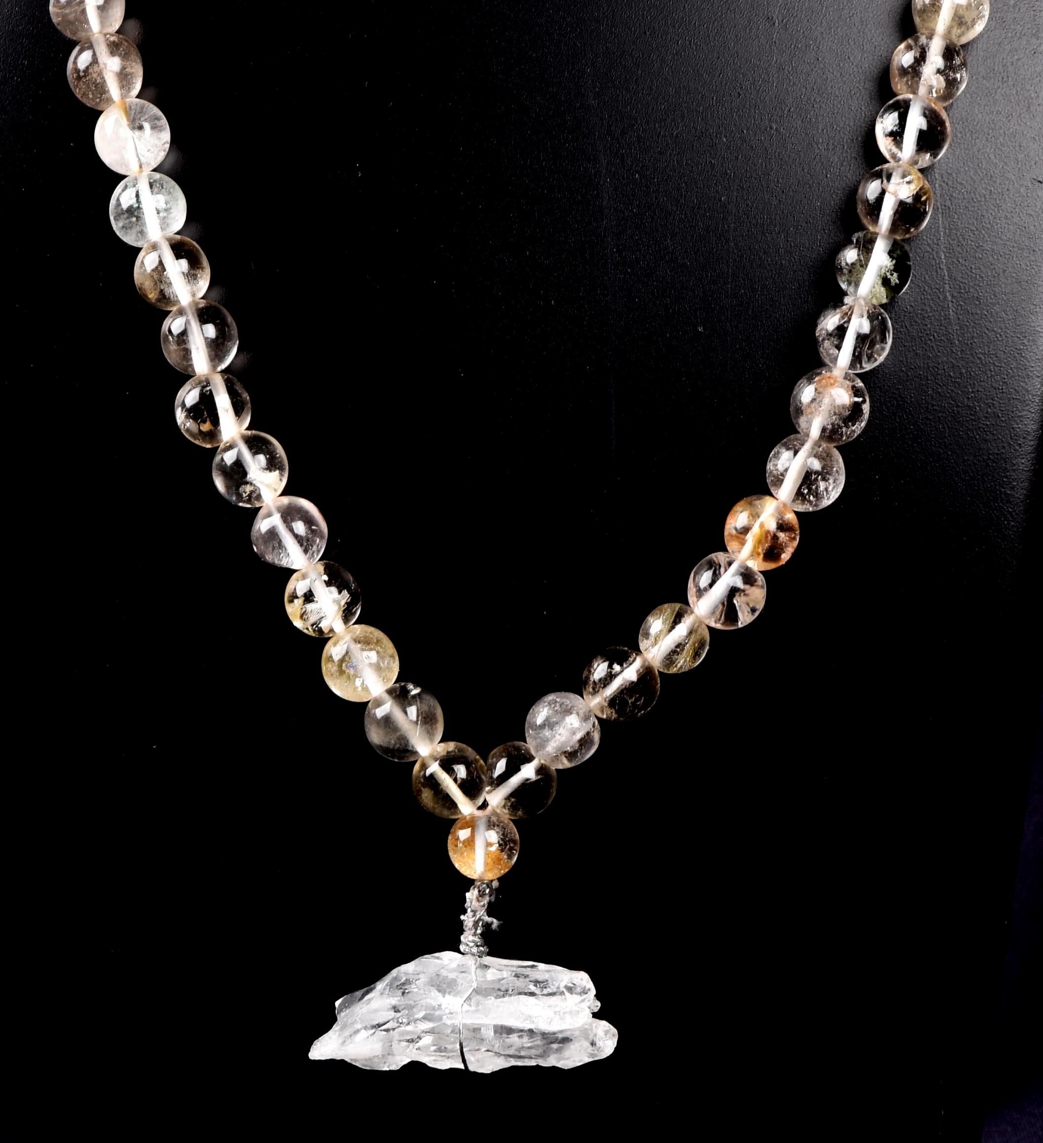 Satyaloka Satyamani ,Himalayan gold ,agnitite,phantom, mix quartz  meditation 108 rosary Necklace with ''satyaloka ''pendant # 8152