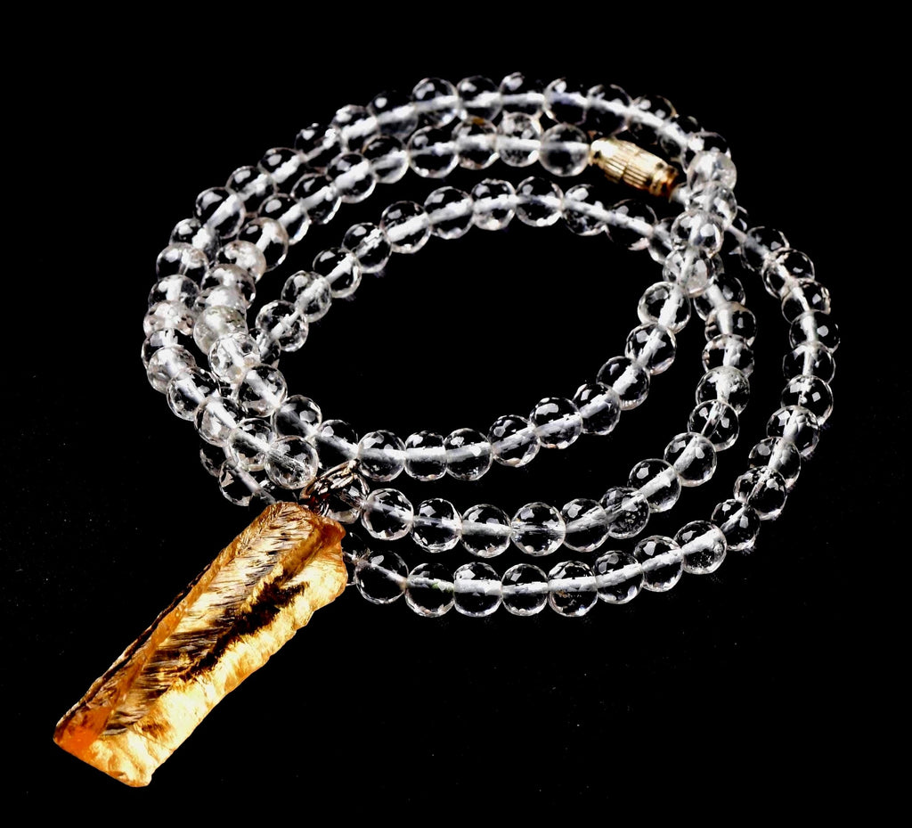 Satyaloka  faceted  '' 108 beads rosary/necklace ''with golden satyaloka  pendant  High frequency synergy 12 crystal #7622
