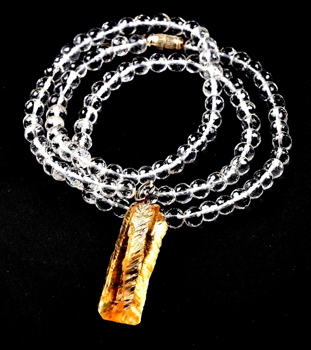 Satyaloka  faceted  '' 108 beads rosary/necklace ''with golden satyaloka  pendant  High frequency synergy 12 crystal #7622