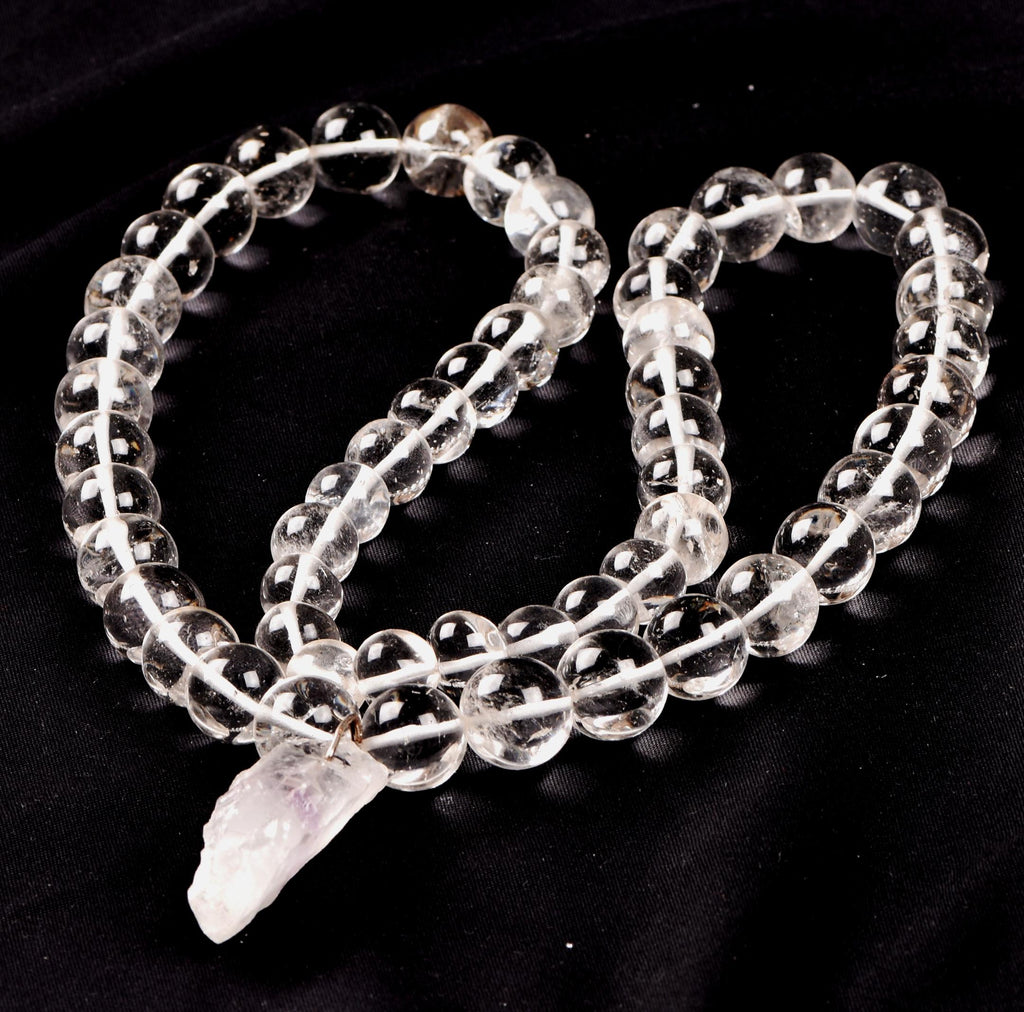 Satyaloka clear quartz  meditation Necklace with ''satyaloka '' Amethyst hue pendant # 8146
