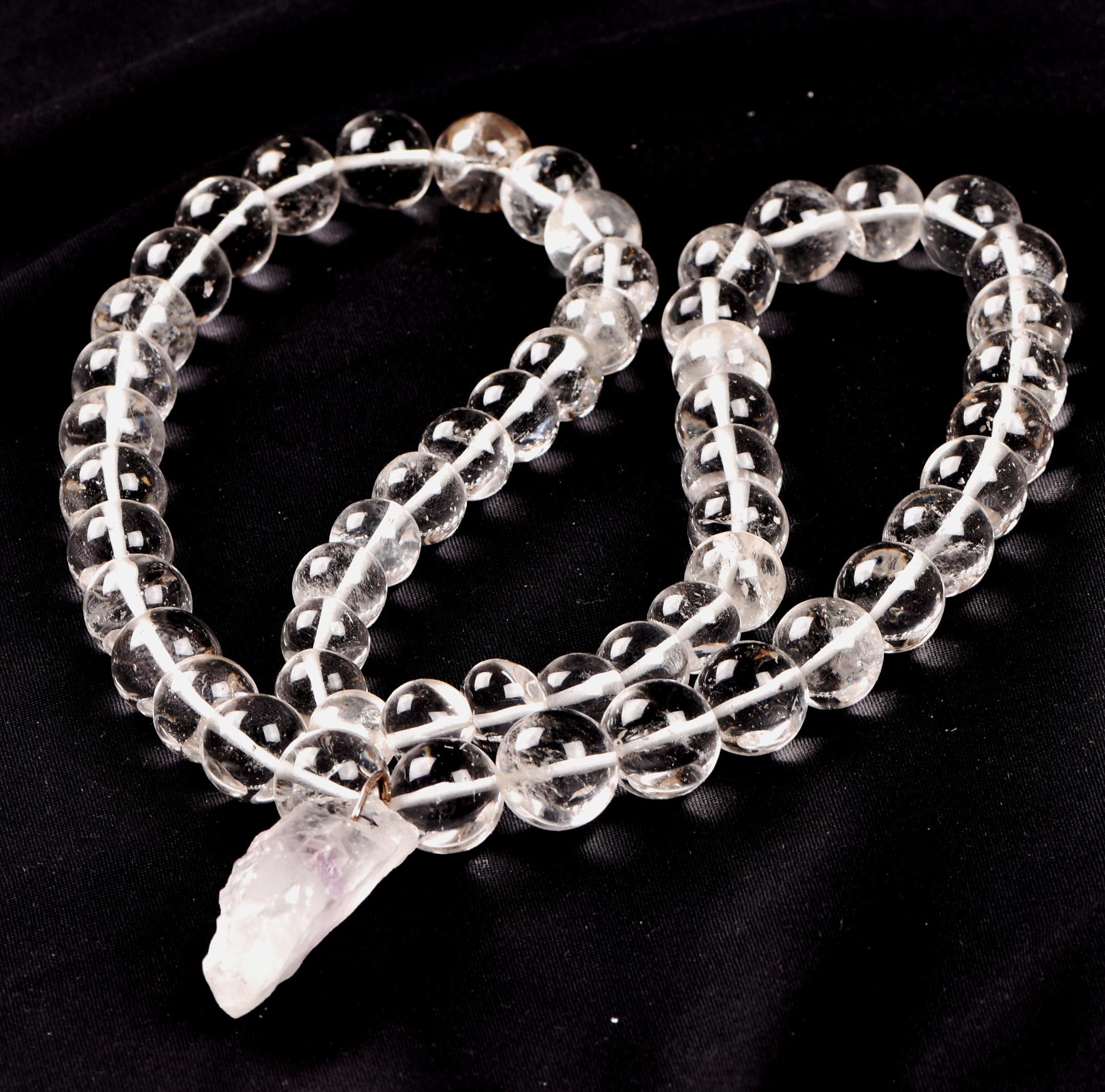 Satyaloka clear quartz  meditation Necklace with ''satyaloka '' Amethyst hue pendant # 8146