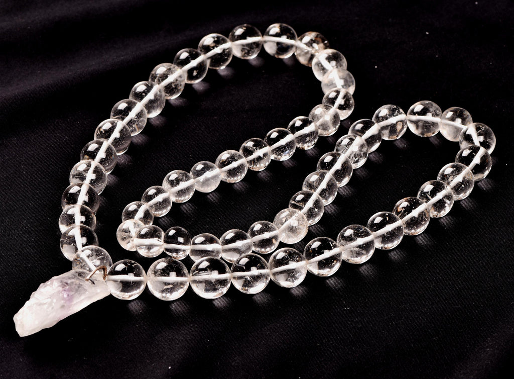 Satyaloka clear quartz  meditation Necklace with ''satyaloka '' Amethyst hue pendant # 8146