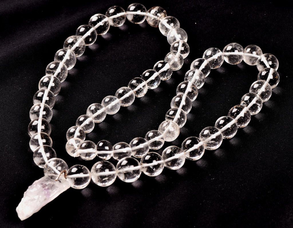 Satyaloka clear quartz  meditation Necklace with ''satyaloka '' Amethyst hue pendant # 8146