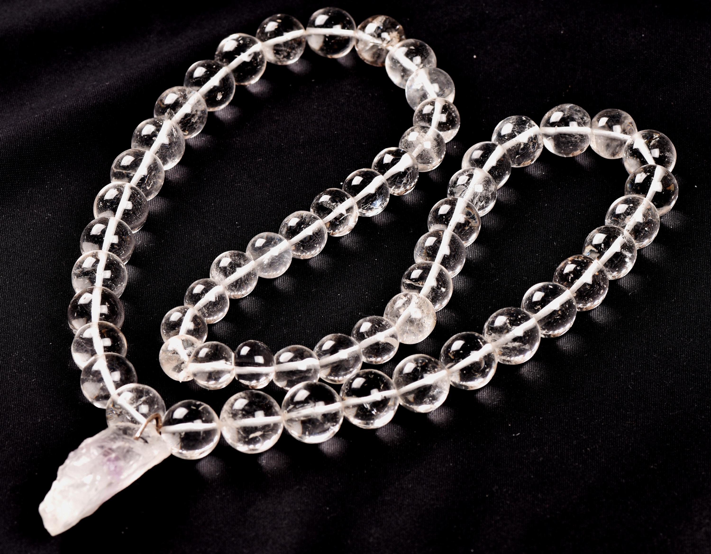 Satyaloka clear quartz  meditation Necklace with ''satyaloka '' Amethyst hue pendant # 8146