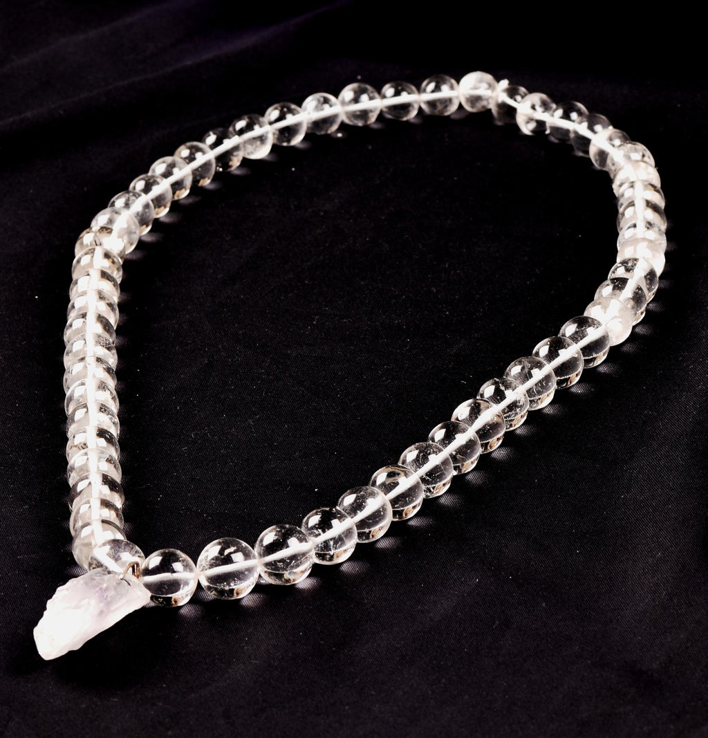 Satyaloka clear quartz  meditation Necklace with ''satyaloka '' Amethyst hue pendant # 8146
