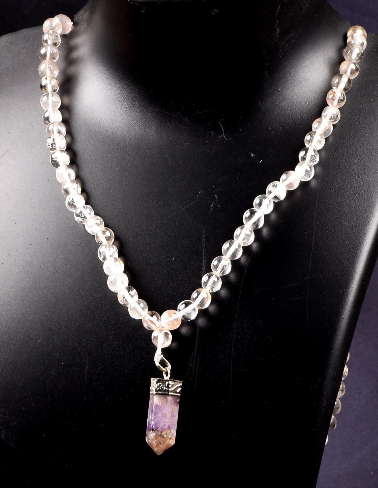 Satyaloka Satyamani quartz 108 +1 Beads  Rosary /Necklace  with super seven pendant. # 8142