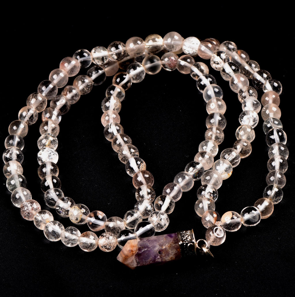 Satyaloka Satyamani quartz 108 +1 Beads  Rosary /Necklace  with super seven pendant. # 8142