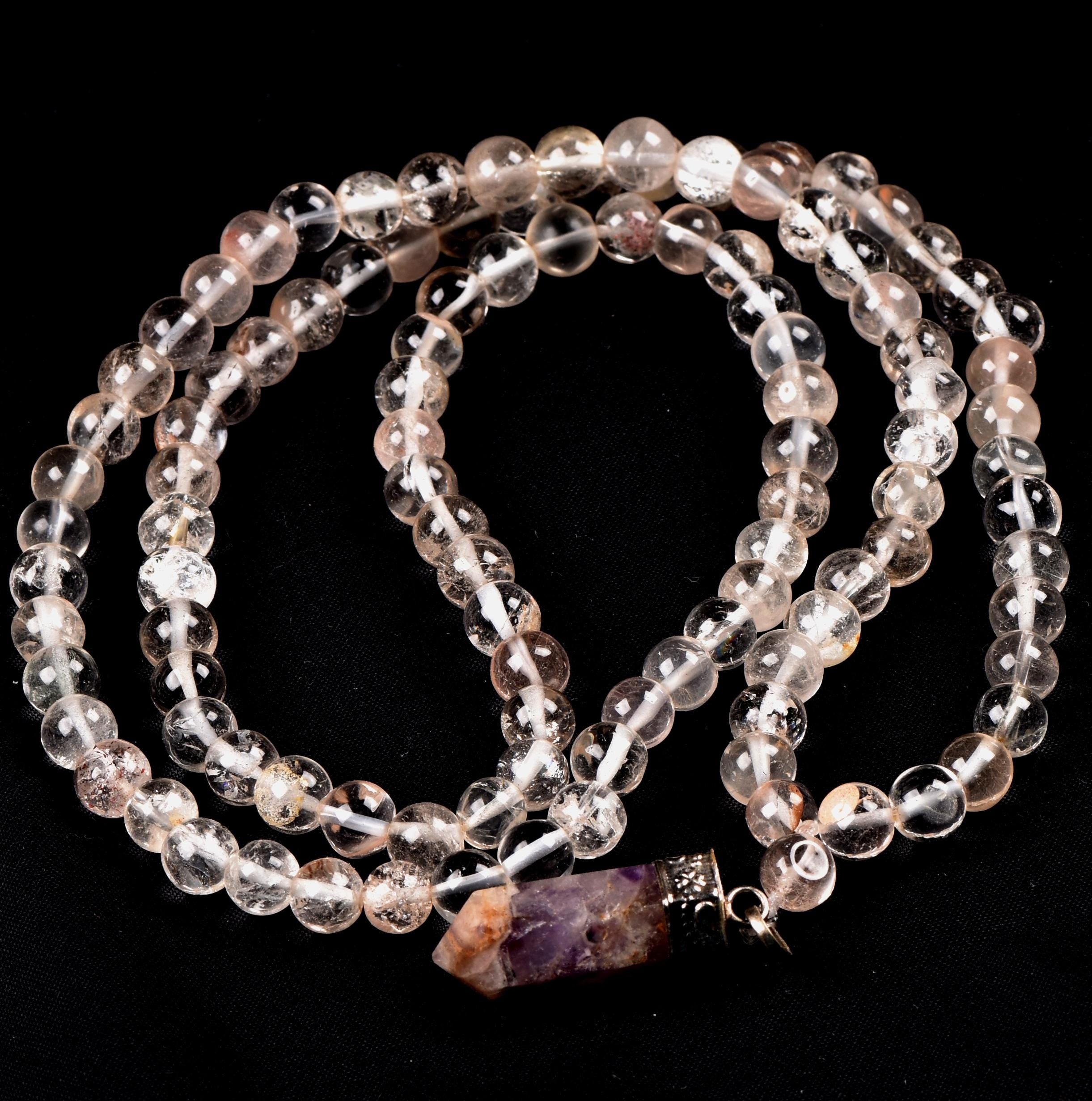 Satyaloka Satyamani quartz 108 +1 Beads  Rosary /Necklace  with super seven pendant. # 8142