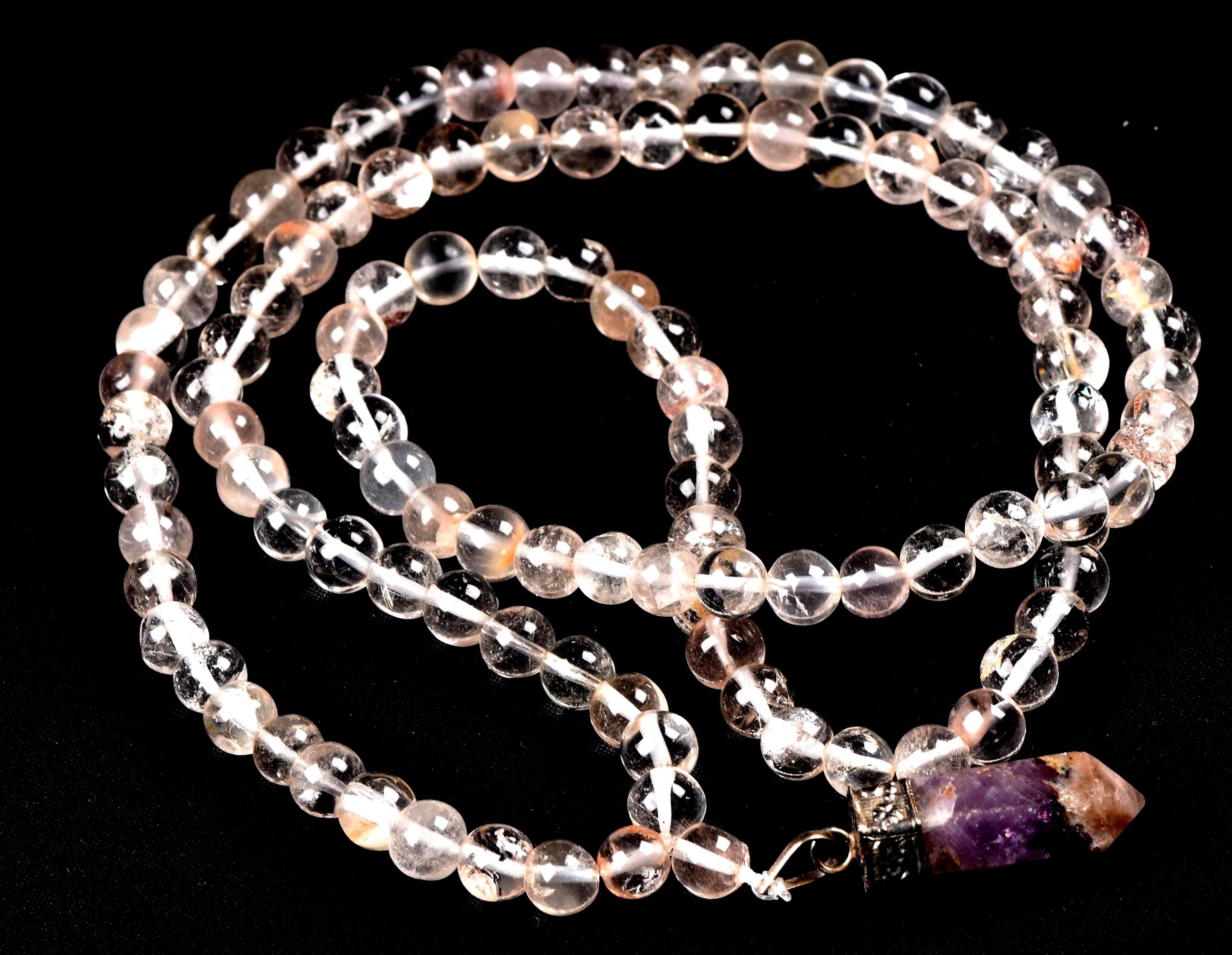 Satyaloka Satyamani quartz 108 +1 Beads  Rosary /Necklace  with super seven pendant. # 8142