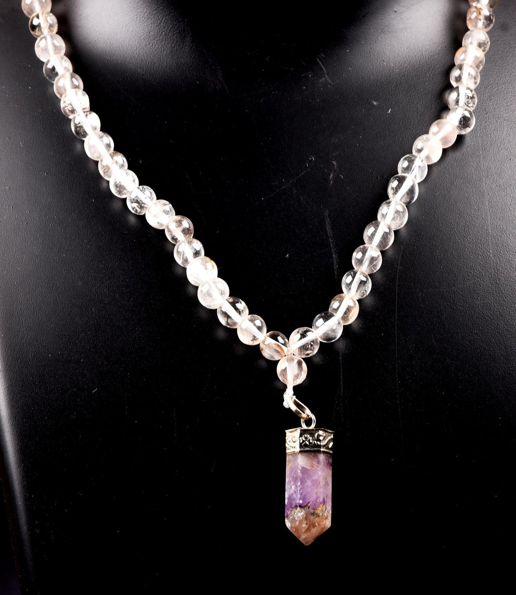 Satyaloka Satyamani quartz 108 +1 Beads  Rosary /Necklace  with super seven pendant. # 8142