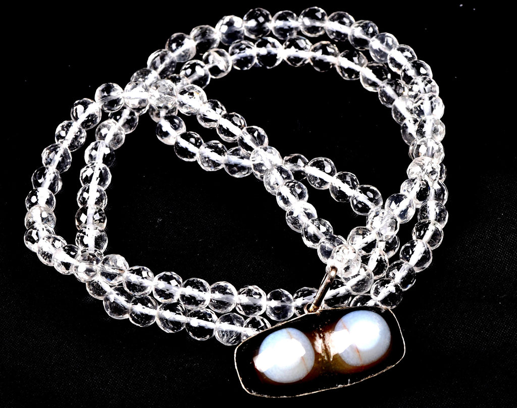 Satyaloka  faceted  '' 108 beads rosary/necklace +evil eye  pendant  High frequency synergy 12 crystal #8143