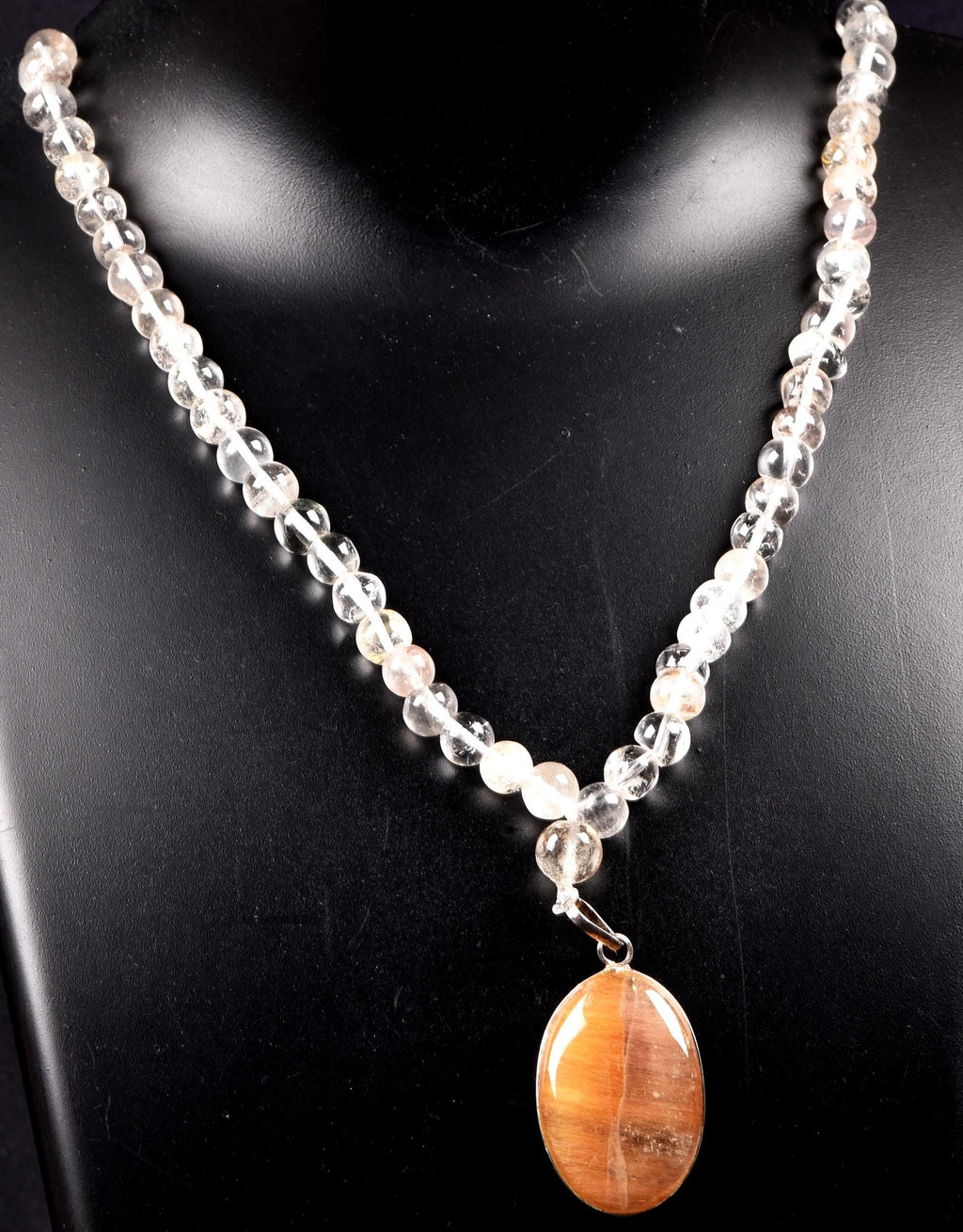 Satyaloka Satyamani quartz ,Himalayan gold ,agnitite, rutile baroque beads  Necklace with golden rutile pendant  #8145