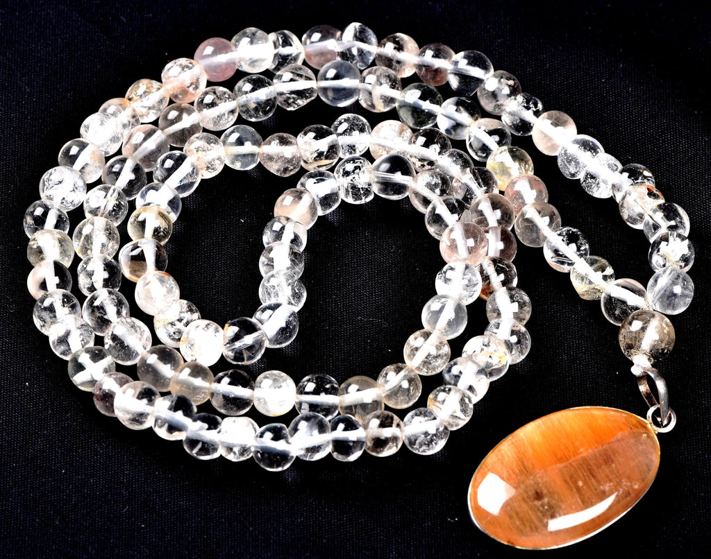 Satyaloka Satyamani quartz ,Himalayan gold ,agnitite, rutile baroque beads  Necklace with golden rutile pendant  #8145