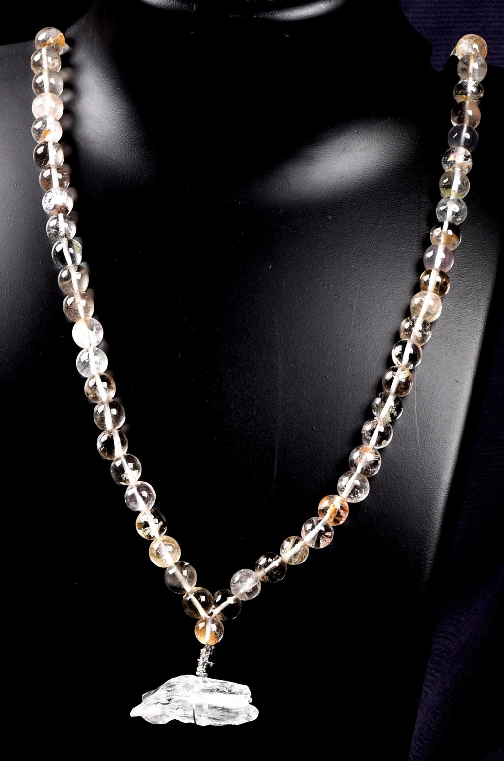 Satyaloka Satyamani ,Himalayan gold ,agnitite,phantom, mix quartz  meditation 108 rosary Necklace with ''satyaloka ''pendant # 8152