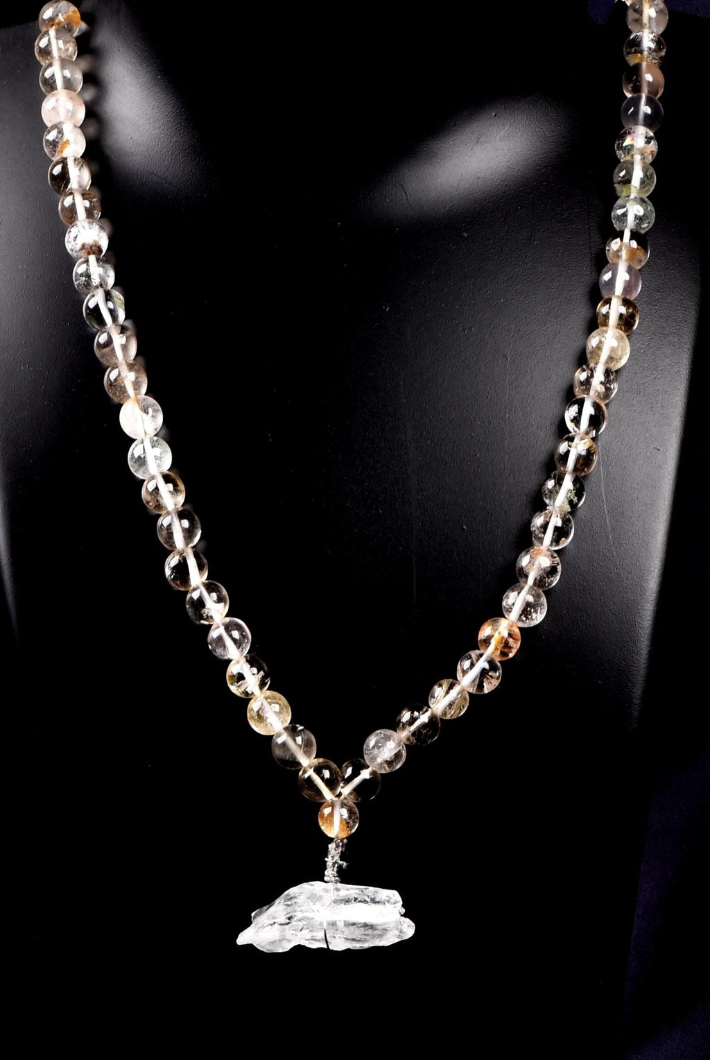 Satyaloka Satyamani ,Himalayan gold ,agnitite,phantom, mix quartz  meditation 108 rosary Necklace with ''satyaloka ''pendant # 8152