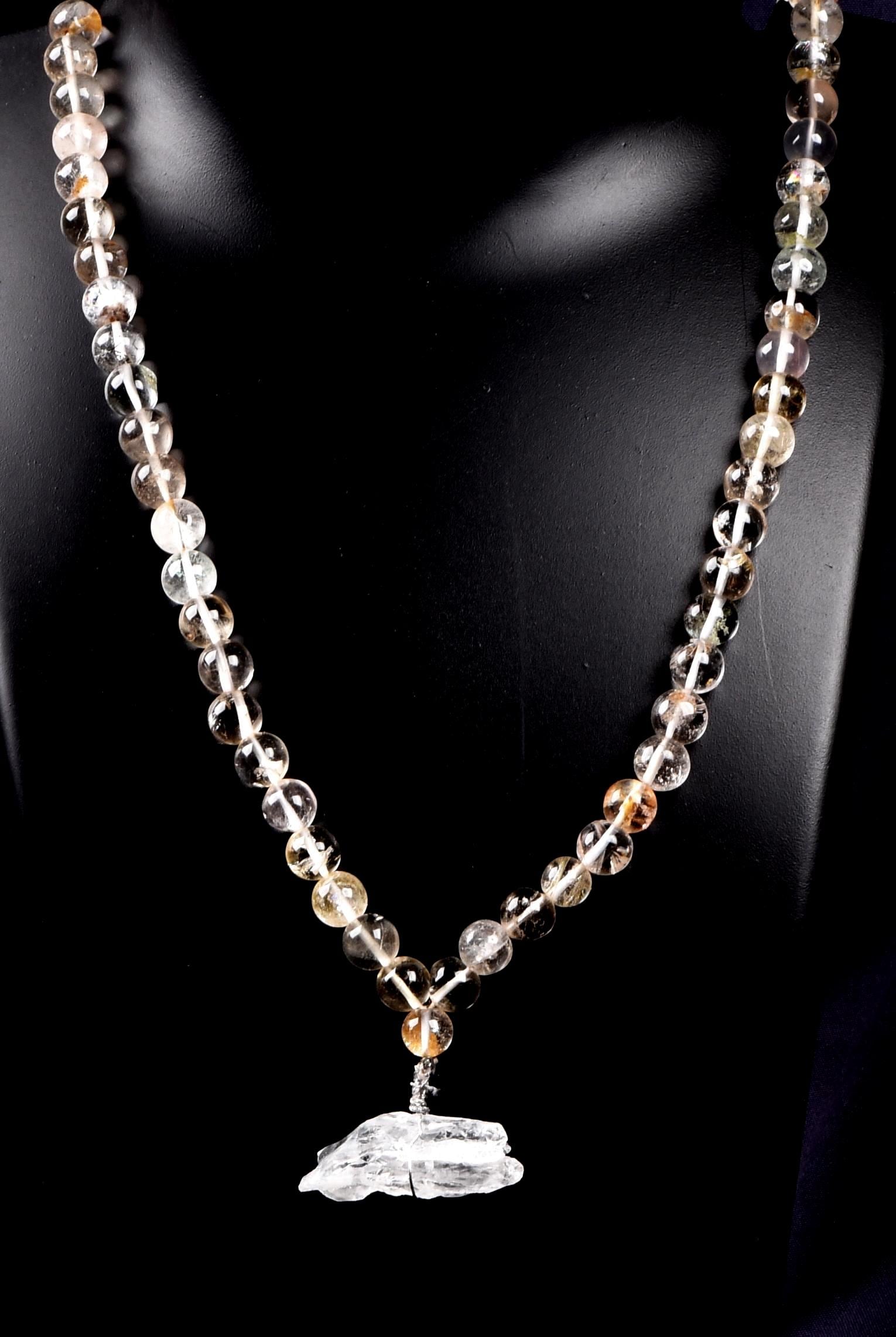 Satyaloka Satyamani ,Himalayan gold ,agnitite,phantom, mix quartz  meditation 108 rosary Necklace with ''satyaloka ''pendant # 8152