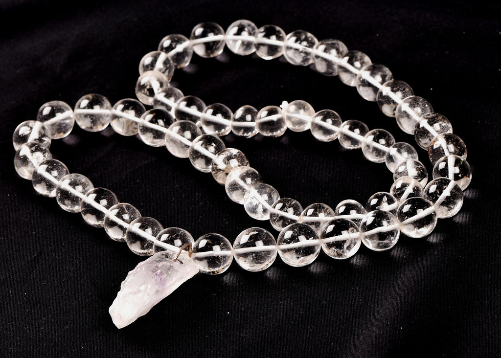 Satyaloka clear quartz  meditation Necklace with ''satyaloka '' Amethyst hue pendant # 8146