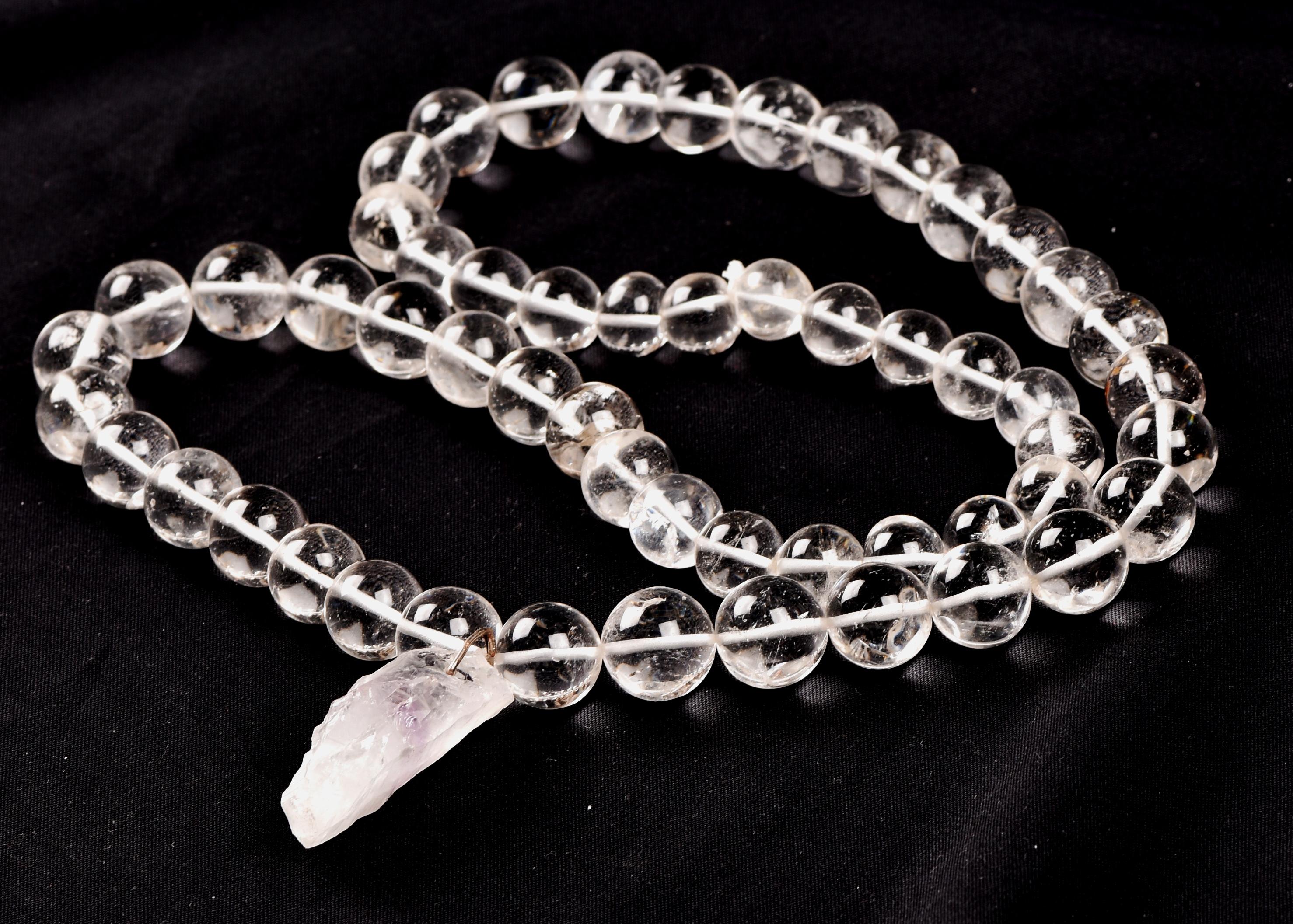 Satyaloka clear quartz  meditation Necklace with ''satyaloka '' Amethyst hue pendant # 8146