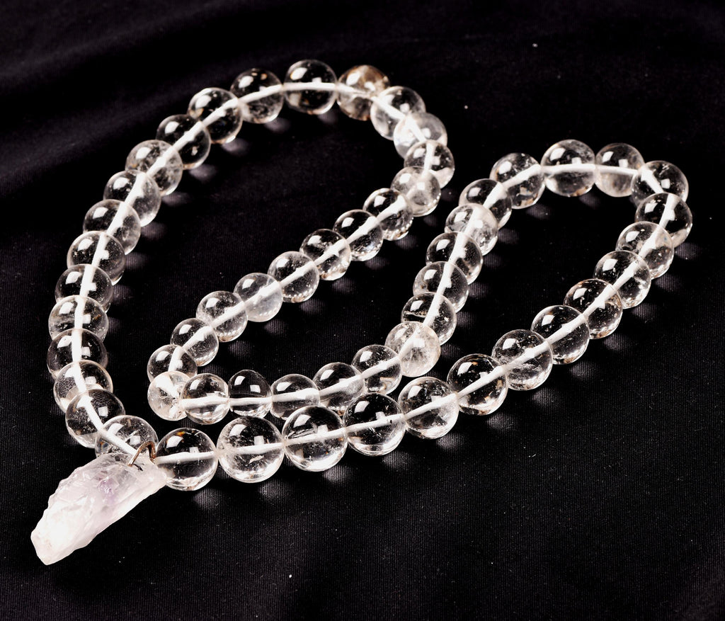 Satyaloka clear quartz  meditation Necklace with ''satyaloka '' Amethyst hue pendant # 8146