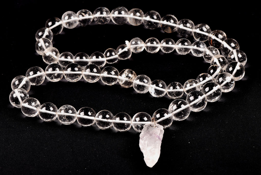 Satyaloka clear quartz  meditation Necklace with ''satyaloka '' Amethyst hue pendant # 8146