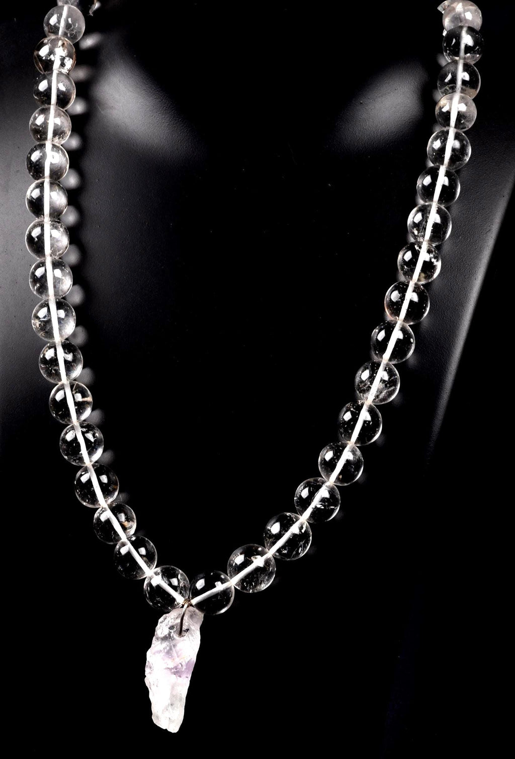 Satyaloka clear quartz  meditation Necklace with ''satyaloka '' Amethyst hue pendant # 8146