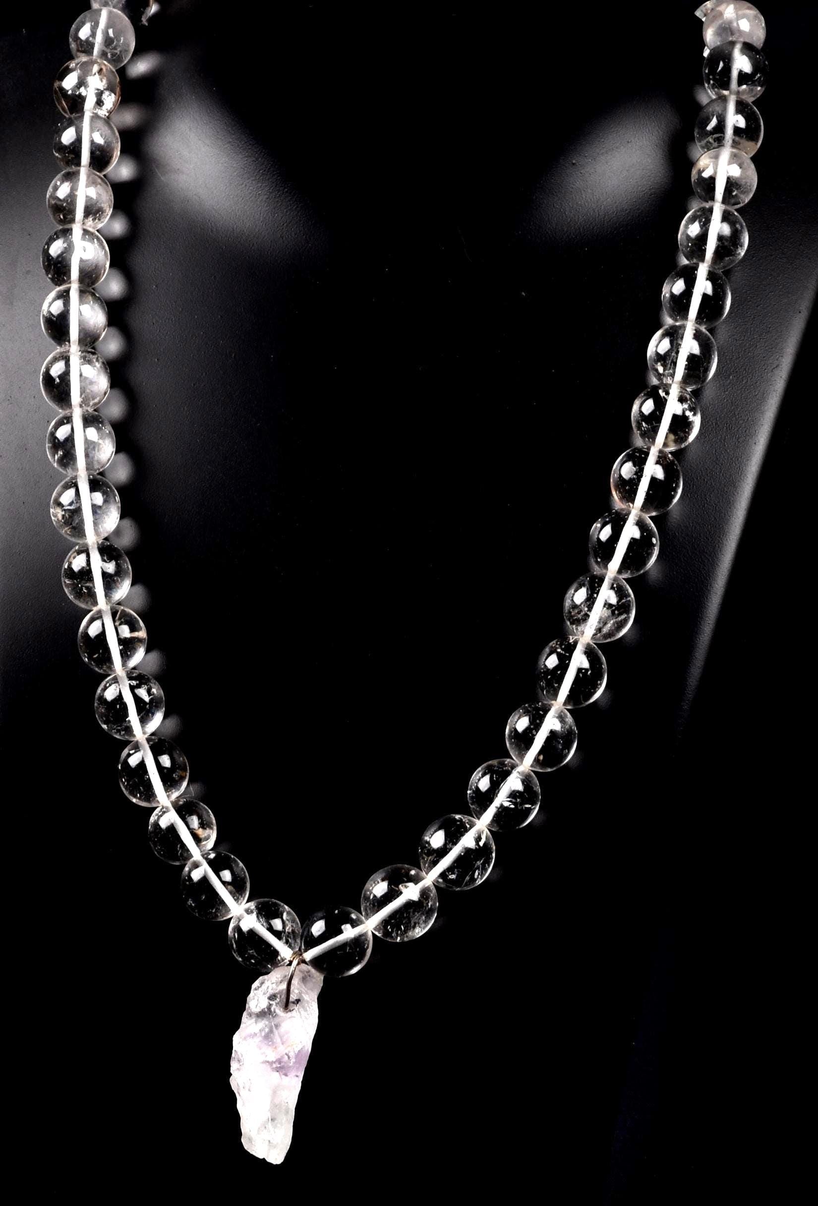 Satyaloka clear quartz  meditation Necklace with ''satyaloka '' Amethyst hue pendant # 8146