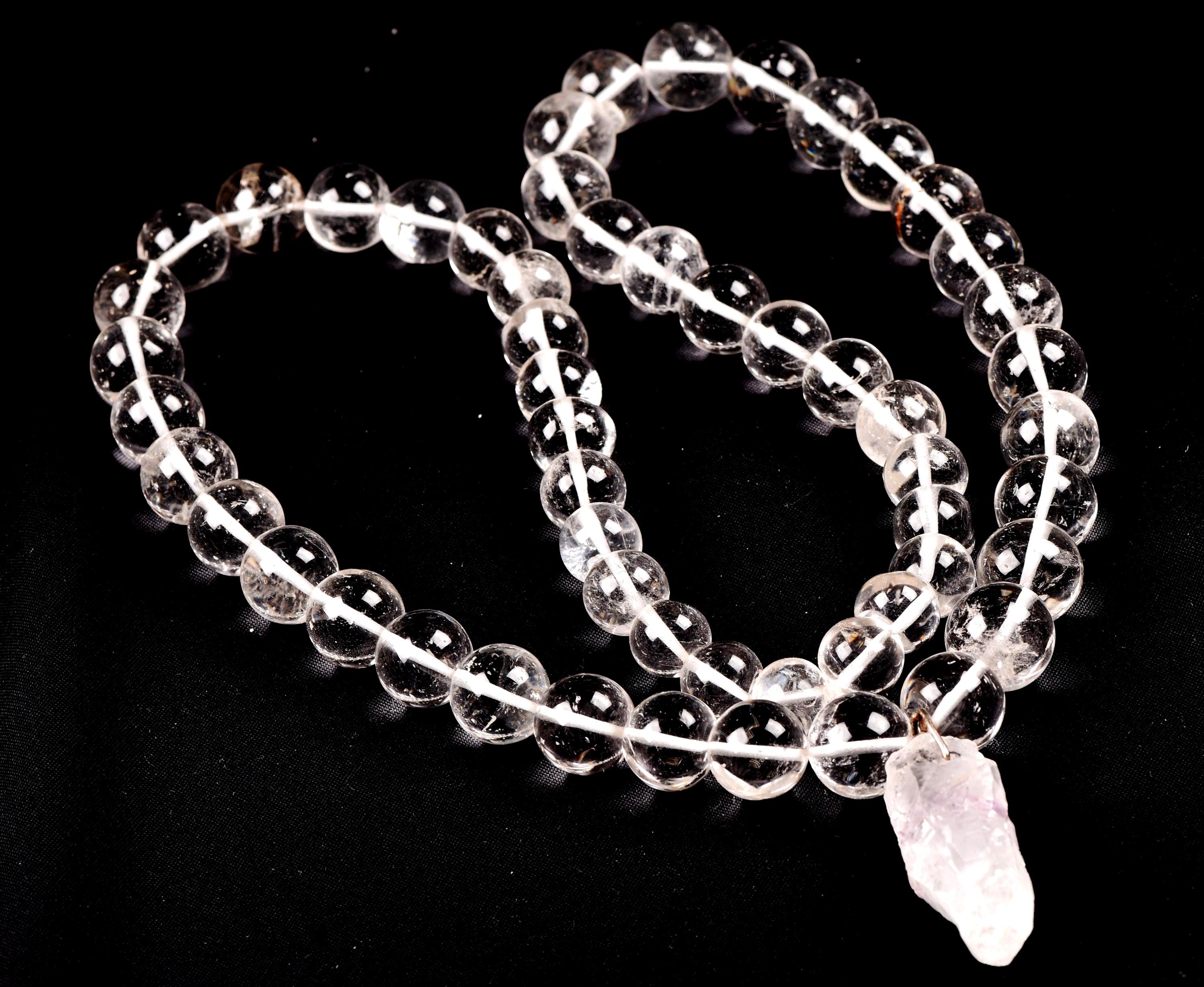 Satyaloka clear quartz  meditation Necklace with ''satyaloka '' Amethyst hue pendant # 8146