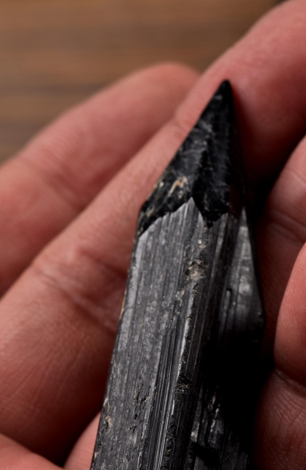 Black tourmaline  pointed pocket wand grounding excess energy 8234