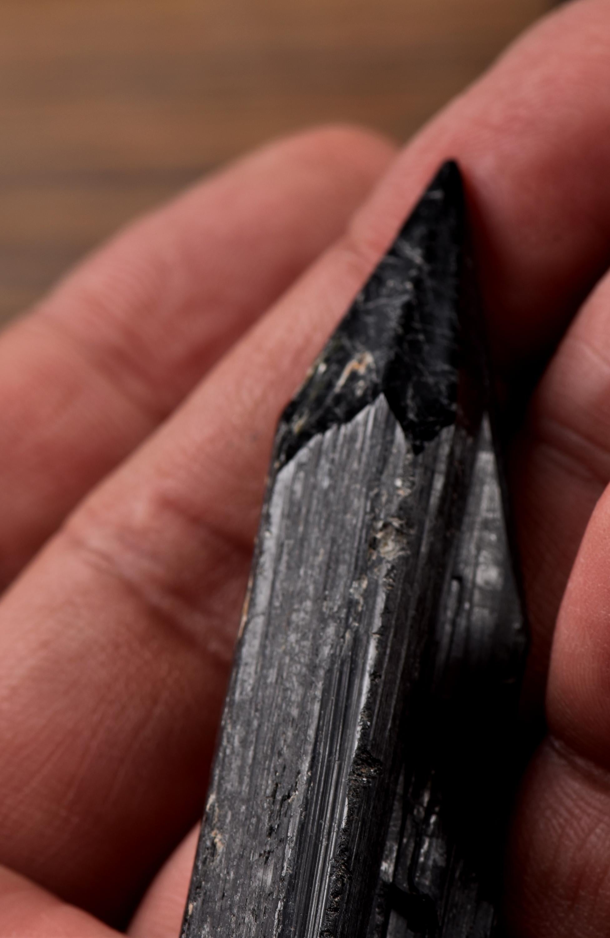 Black tourmaline  pointed pocket wand grounding excess energy 8234