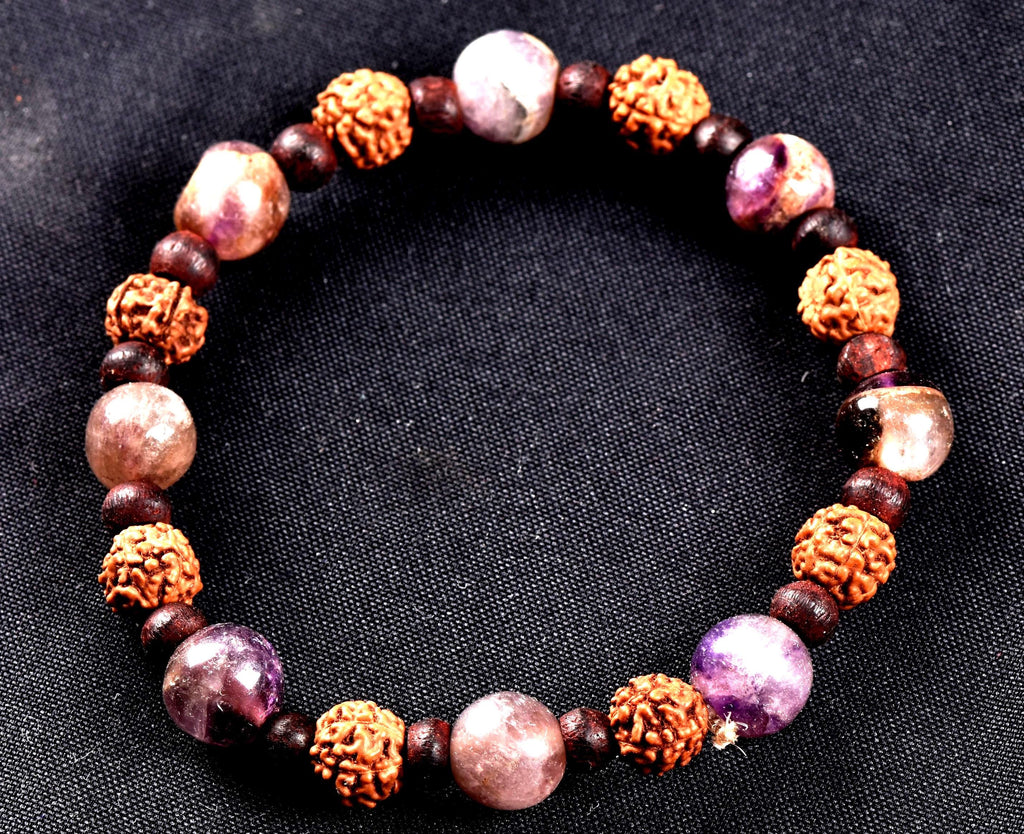 Super seven 7 melody stone bracelet with red sandalwood/rudrakha beads Purifies, balances energizes all of the Chakras and Auric bodies 7077