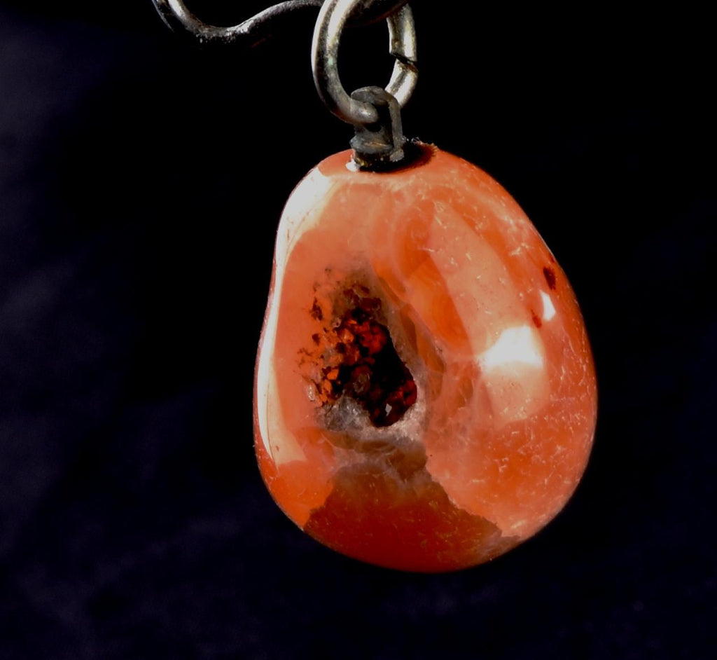 old  Mystic pink Carnelian tumble  with cave pendant for strength courage creativity Carnelian  for strength 8249