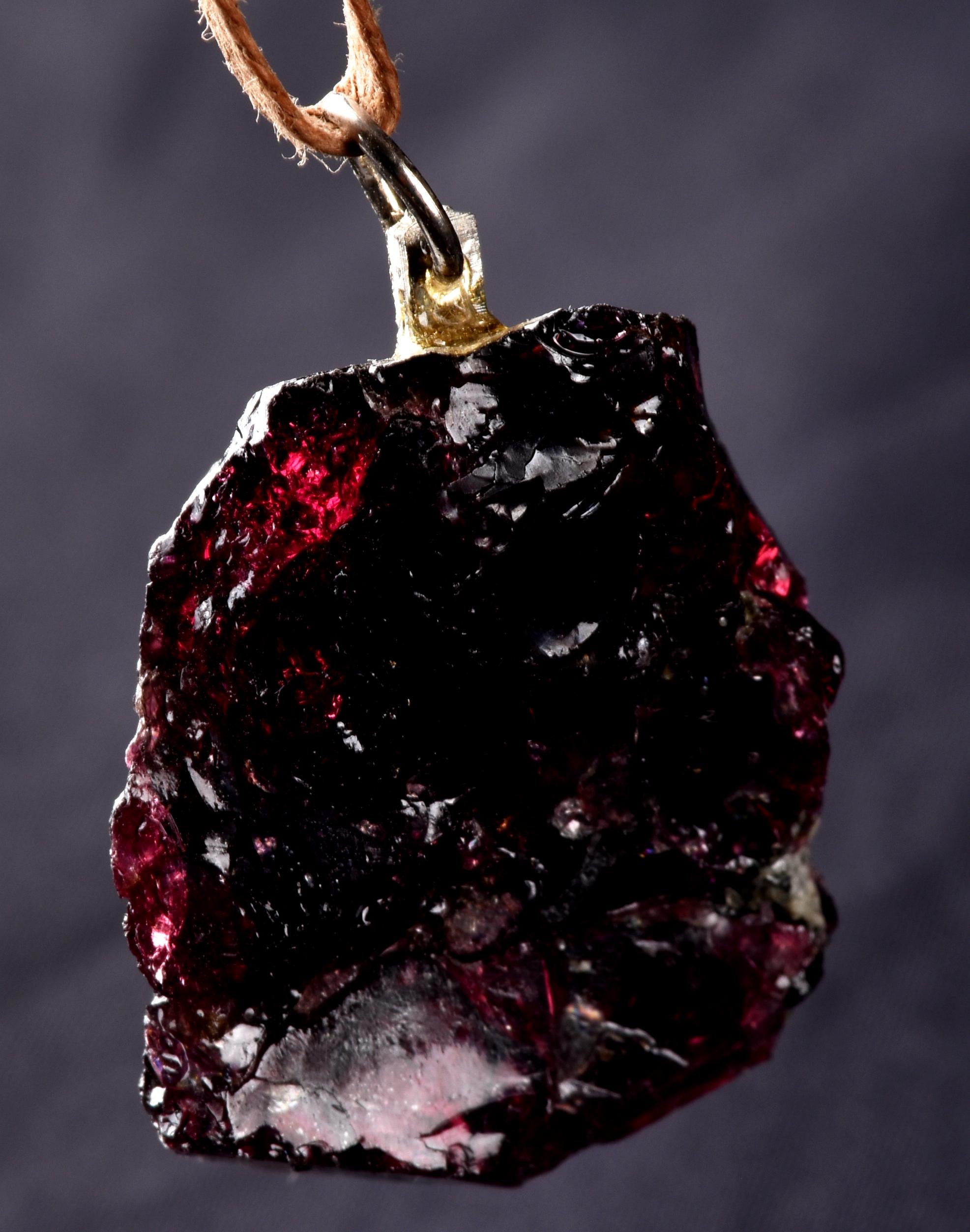Garnet natural  juicy gem free form pendant passion courage shaman with cord # 8261