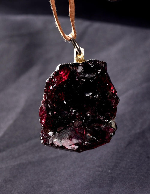 Garnet natural  juicy gem free form pendant passion courage shaman with cord # 8261
