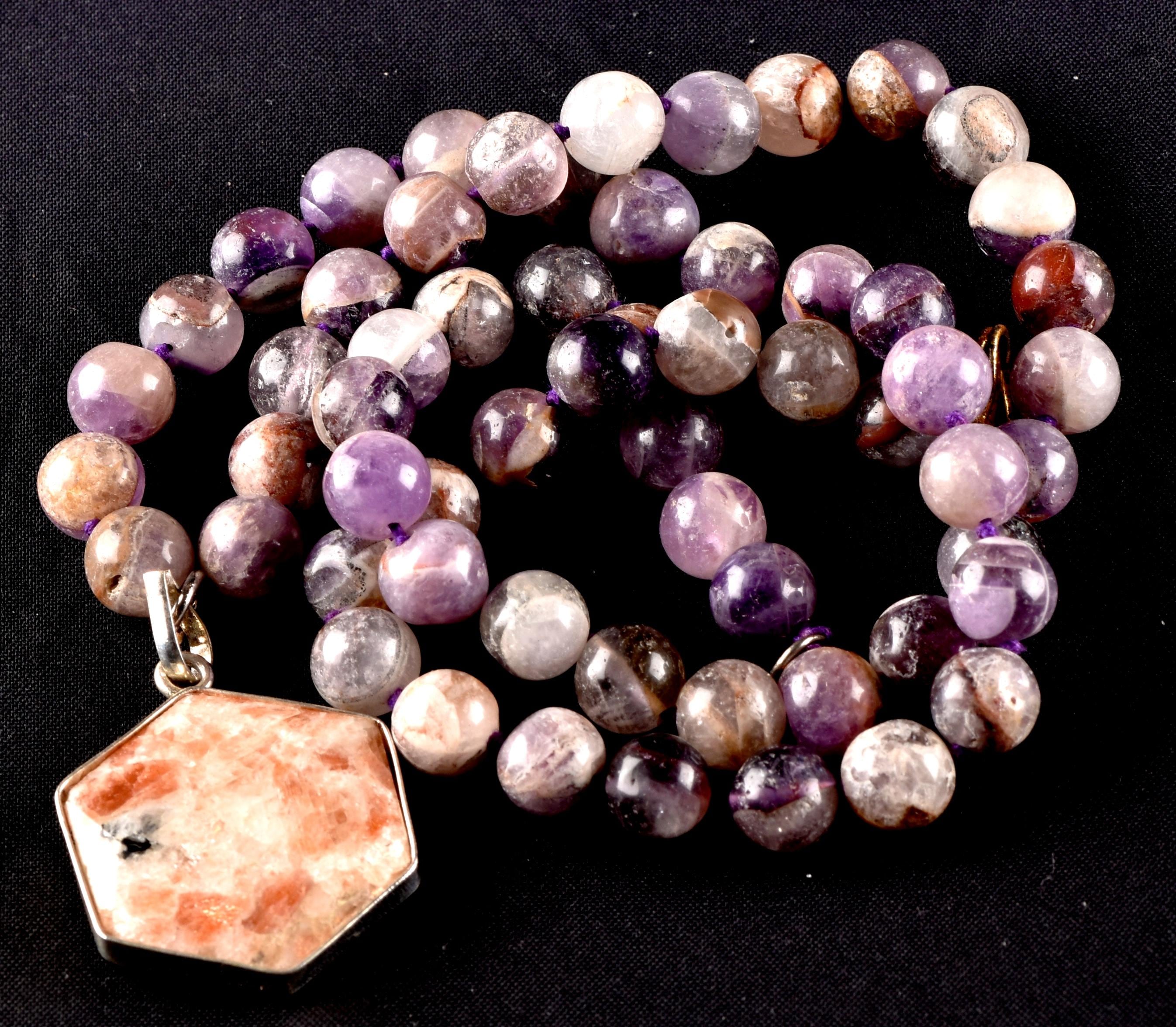 Super Seven Melody Stone Necklace with Sunstone Hexagonal Pendant | Sacred Geometry Jewelry 8293