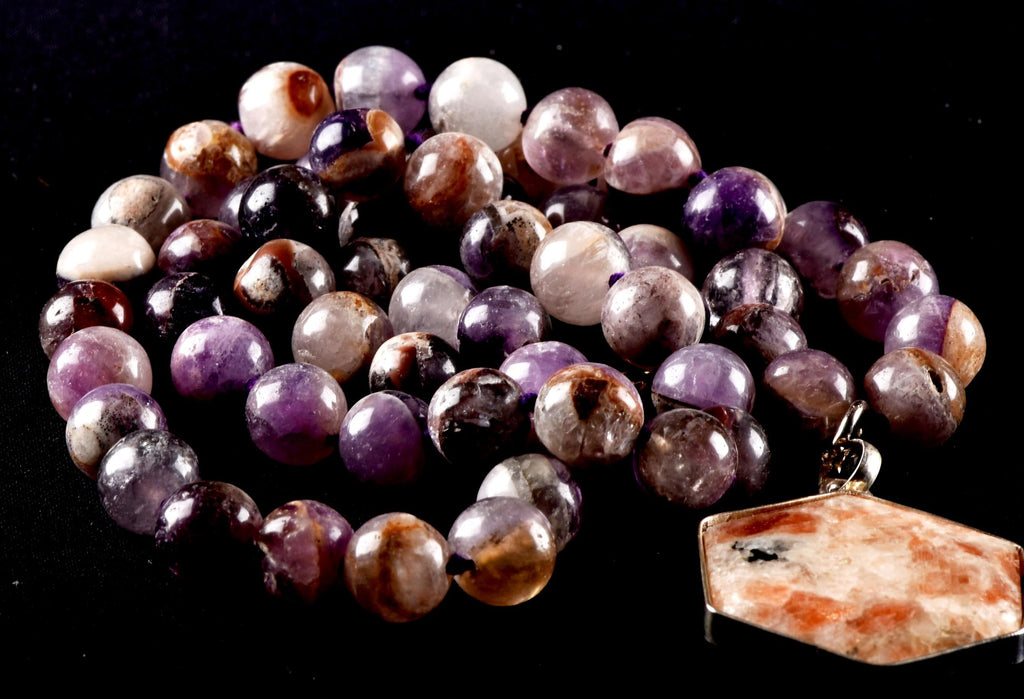 Super Seven Melody Stone Necklace with Sunstone Hexagonal Pendant | Sacred Geometry Jewelry 8293