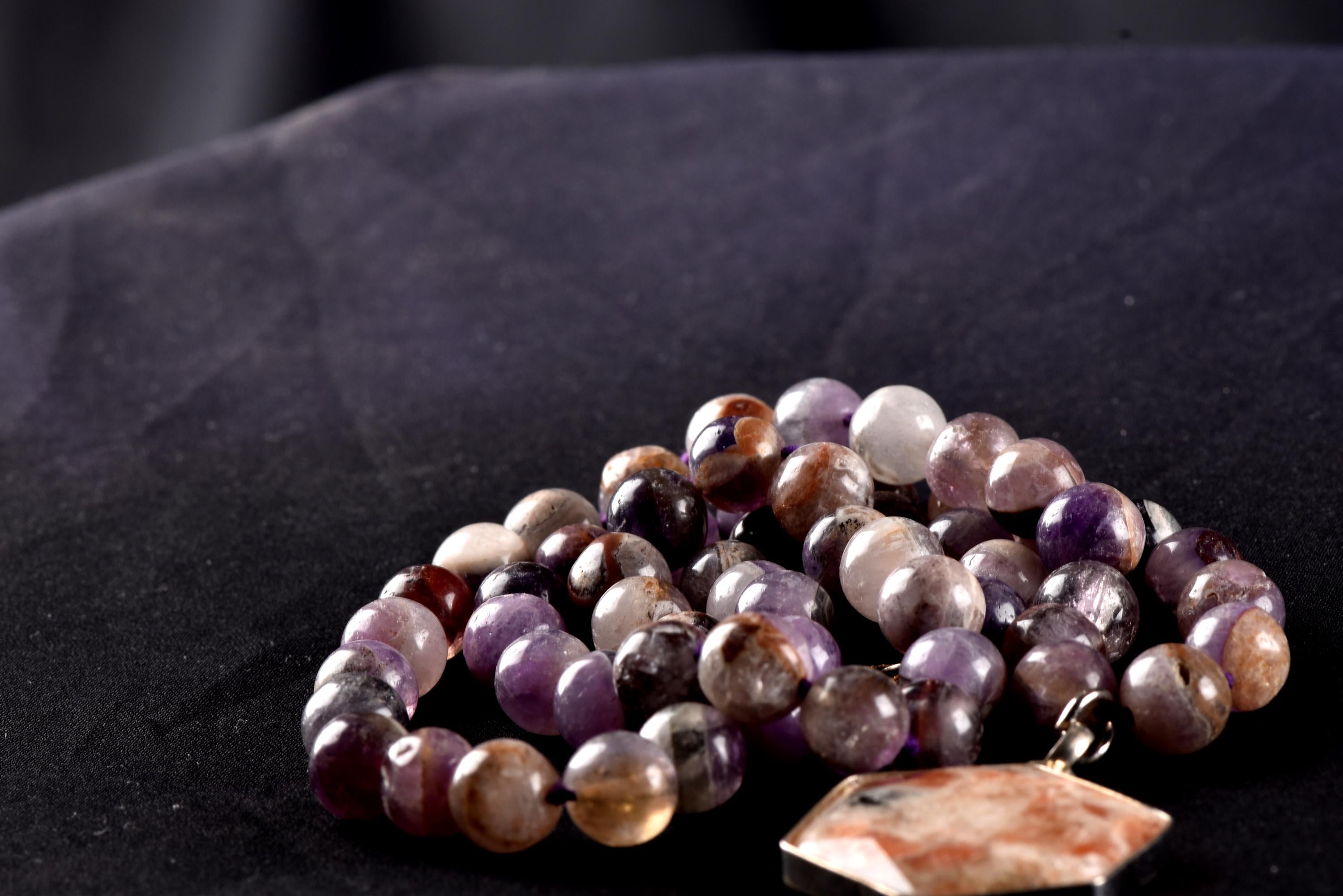Super Seven Melody Stone Necklace with Sunstone Hexagonal Pendant | Sacred Geometry Jewelry 8293