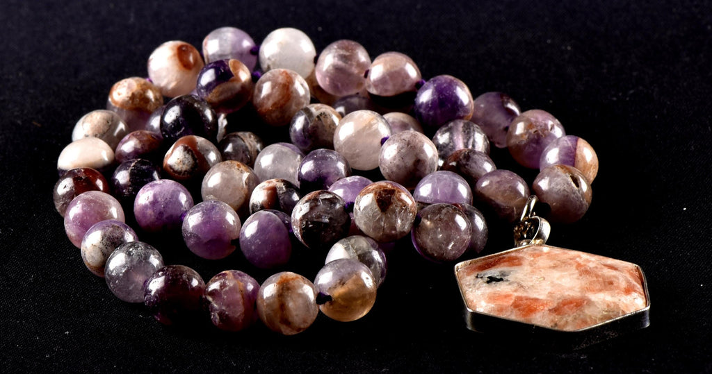 Super Seven Melody Stone Necklace with Sunstone Hexagonal Pendant | Sacred Geometry Jewelry 8293