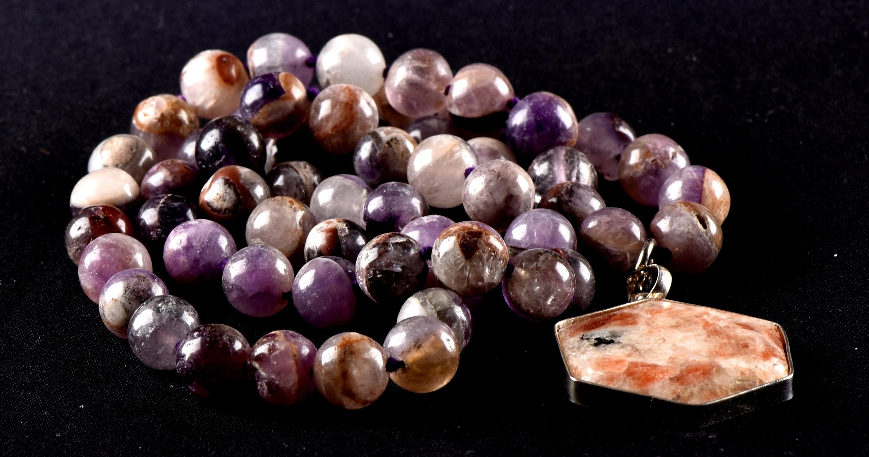 Super Seven Melody Stone Necklace with Sunstone Hexagonal Pendant | Sacred Geometry Jewelry 8293