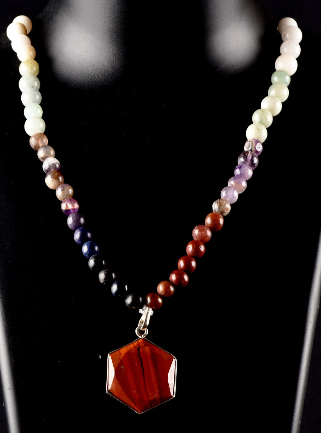 Satyaloka  Amethyst Golden Healer green aventurian  Necklace, Jasper Hexagonal  Pendant 8296