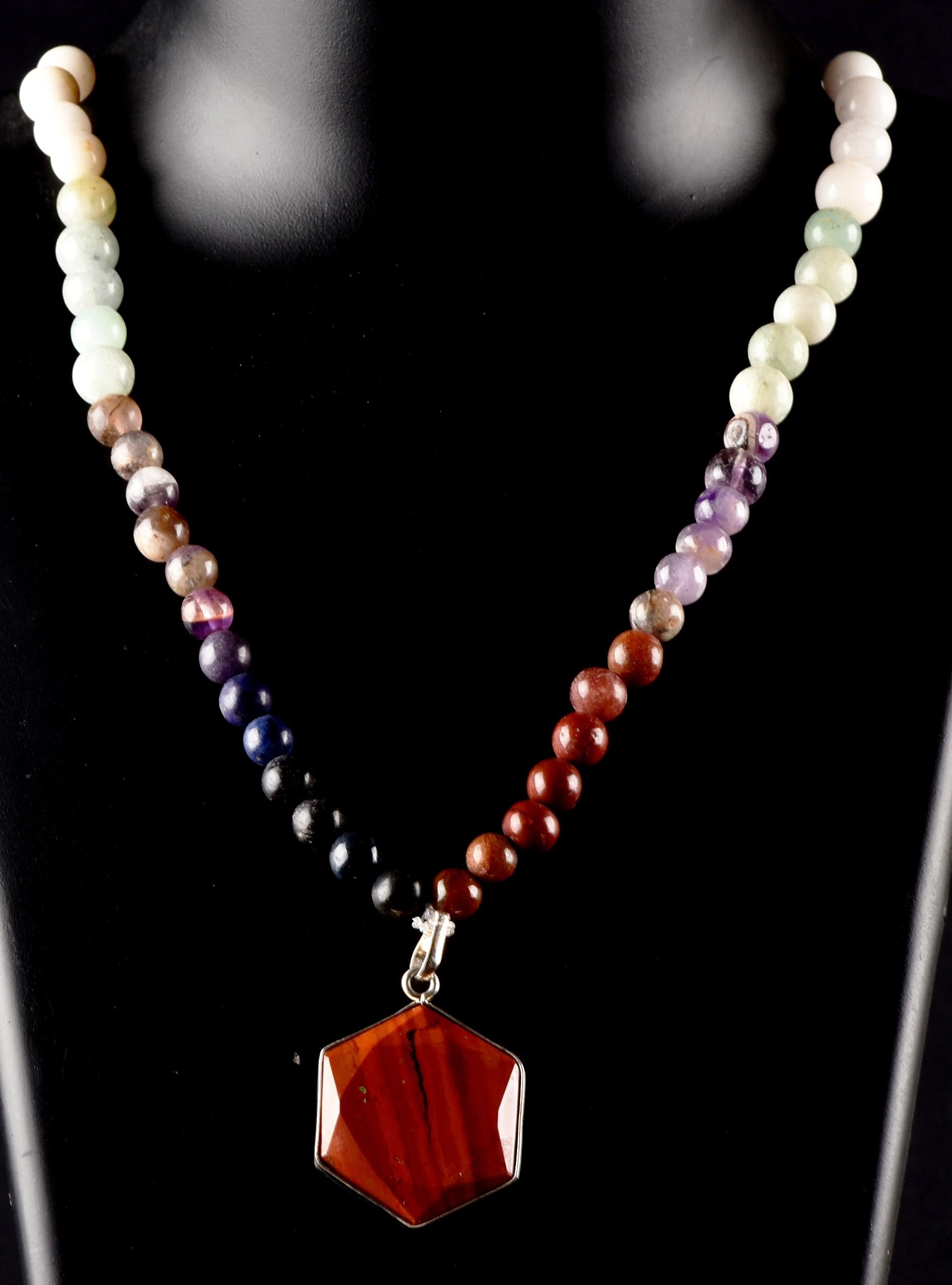 Satyaloka  Amethyst Golden Healer green aventurian  Necklace, Jasper Hexagonal  Pendant 8296