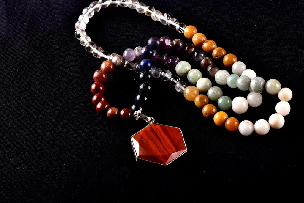 Satyaloka  Amethyst Golden Healer green aventurian  Necklace, Jasper Hexagonal  Pendant 8296
