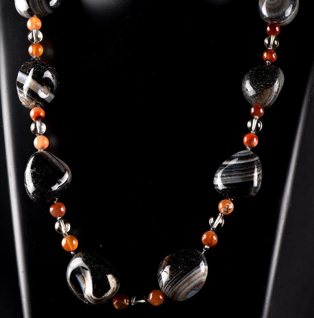old rare Mystic Sulemani  soloman bead necklace  shaman protection reach patina  # 8300