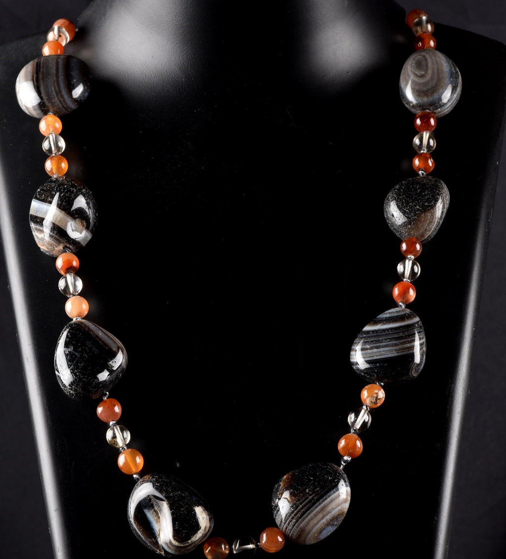 old rare Mystic Sulemani  soloman bead necklace  shaman protection reach patina  # 8300
