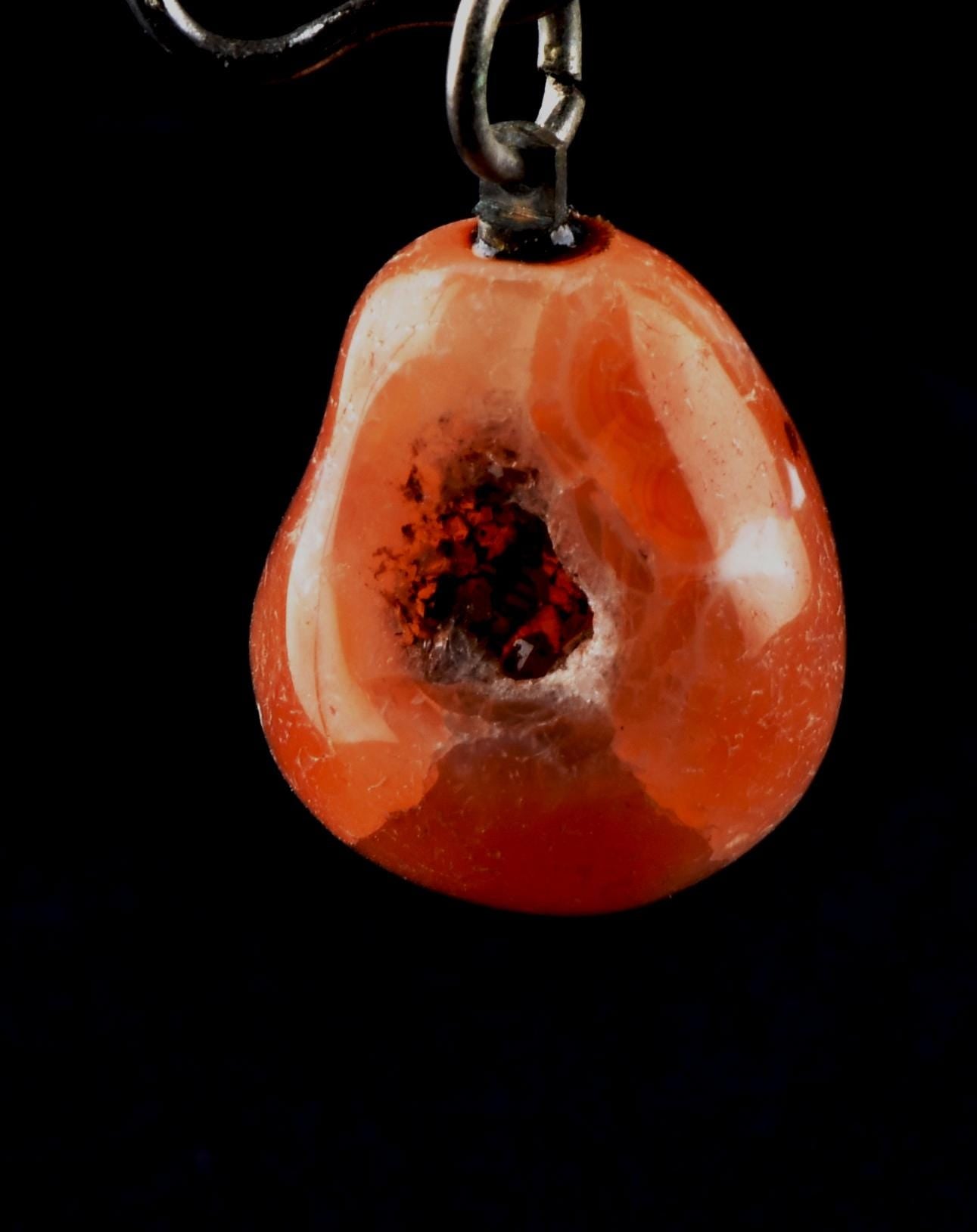 old  Mystic pink Carnelian tumble  with cave pendant for strength courage creativity Carnelian  for strength 8249